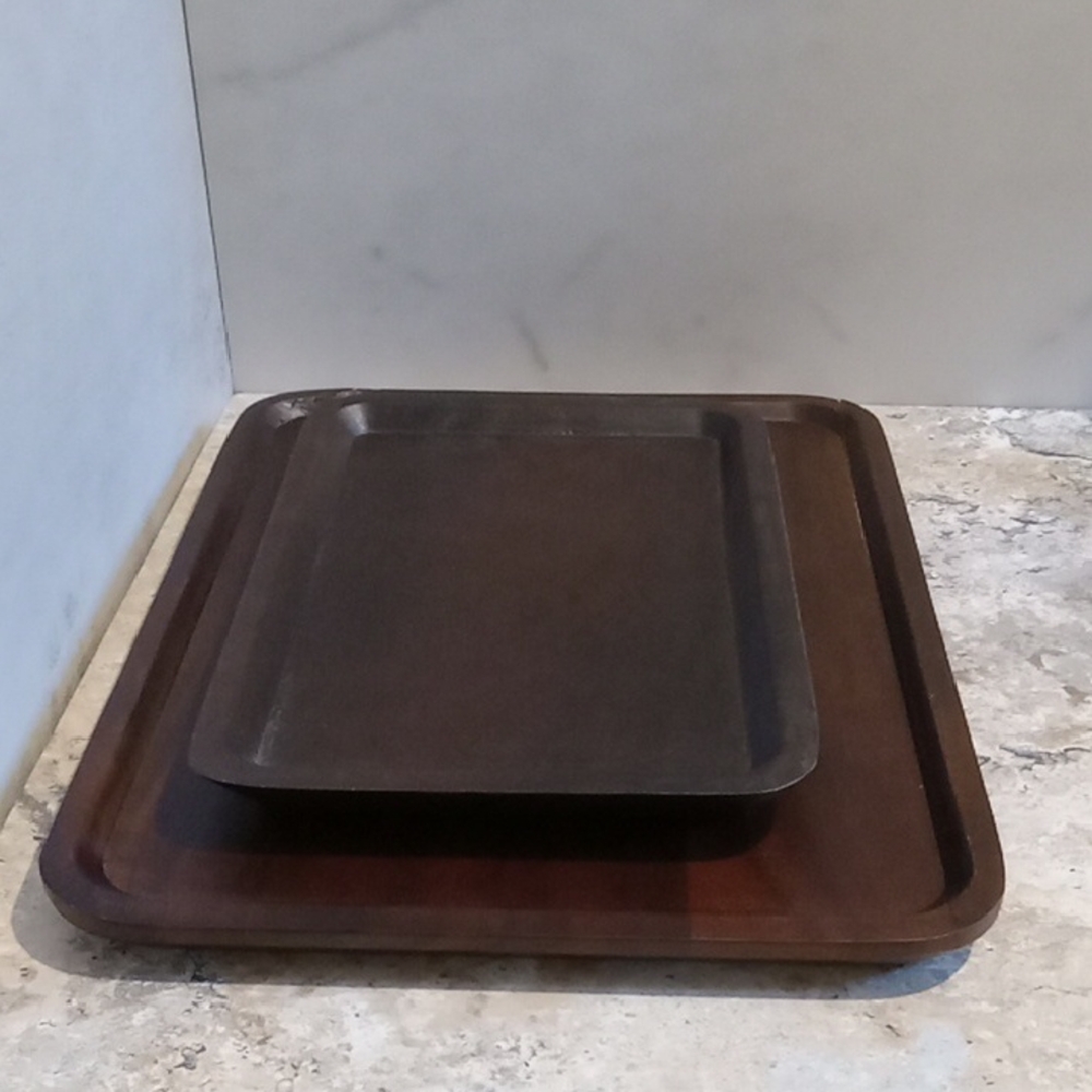 2 Rectangular Dark Brown Wooden Trays Pre-loved